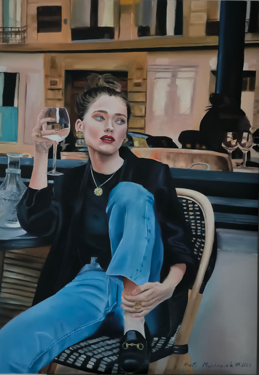 Painting Woman with a glass